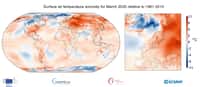 Anomalie des températures de l'air dans le monde, mars 2020. © Copernicus Climate Change Service, ECMWF