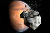 Une vue d'artiste de la collision qui est peut-être à l'origine de Phobos et Deimos.  © Mark Garlick