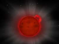 Impression d'artiste d'une étoile naine L, une étoile avec si peu de masse qu'elle se trouve juste au-dessus de la limite pour être réellement une étoile, prise en train d'émettre une énorme éruption de rayons X, détectée par le satellite XMM Newton de l'ESA. © ESA