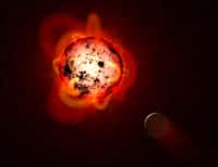 Illustration d’une planète rocheuse en orbite autour d’une naine rouge visiblement très active. © Nasa, ESA, G. Bacon (STScI)