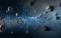 Une vue d'artiste illustrant les petits corps célestes faisant partie de la famille des centaures. On sait maintenant qu’ils ne sont pas en majorité des astéroïdes piégés temporairement sur des orbites instables et très elliptiques entre Jupiter et Neptune. Certains d'entre eux, comme déjà observé, s’entourent d'une chevelure cométaire en s'approchant du Système solaire interne (en noir sur la droite de l'image)&nbsp;: il s'agit donc de comètes.&nbsp;© Nasa