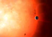 Impression d'artiste montrant une planète de la taille de Neptune dans le désert neptunien. Il est extrêmement rare de trouver un objet de cette taille et de cette densité si près de son étoile. © University of Warwick, Mark Garlick