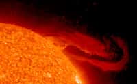 Le 29 septembre, cette magnifique protubérance solaire éruptive s'est éloignée de la surface du Soleil, se déployant dans l'espace au cours de plusieurs heures. Suspendue dans des champs magnétiques torsadés, la structure du plasma chaud est grande comme plusieurs fois la taille de la planète Terre et a été capturée par STEREO. L'image a été enregistrée dans la lumière ultraviolette extrême émise par l'hélium ionisé, un élément identifié à l'origine dans le spectre solaire. ©STEREO Project, NASA