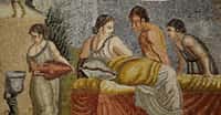 Mosaïque représentant une scène intime entre une jeune femme et un homme au torse nu, 2e siècle après J.-C. © Carole Raddato, Wikimedia Commons,&nbsp;CC by-sa&nbsp;2.0