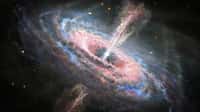 Ceci est une illustration d'une galaxie éloignée avec un quasar actif en son centre. Un quasar émet des quantités d'énergie exceptionnellement importantes générées par un trou noir supermassif alimenté par l'accrétion de matière. © Nasa, ESA et J. Olmsted (STScI)