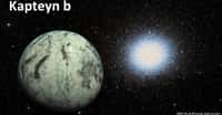 Potentiellement habitable et considérée comme la plus ancienne planète connue, la superterre Kapteyn b (ici dans un dessin d'artiste) est en orbite autour de la naine rouge Kapteyn. L'étoile Omega du Centaure occupe l’arrière-plan. Les instruments de la nouvelle génération permettront d'étudier les atmosphères de telles exoplanètes pour y déceler des molécules liées à la vie telle que nous la connaissons. Mais la quantité de données à analyser sera énorme. © PHL, UPR Arecibo, Aladin Sky Atlas