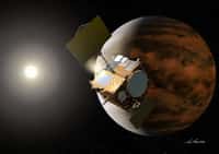 Vue d’artiste de la sonde Planet-C, ou Venus Climate Orbiter, alias Akatsuki. Lancée en mai 2010, elle s’est finalement insérée en orbite autour de Vénus le 7 décembre 2015 après une malencontreuse errance de 5 ans autour du Soleil. © Jaxa