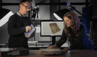 Le manuscrit retrouvé dans la bibliothèque de Cambridge a fait l'objet d'une étude approfondie et d'une modélisation 3D, tel que réalisé ici par Amélie Deblauwe et Błażej Mikuła. © Jessica Keating, Université de Cambridge