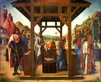 Scène de la nativité présentant les saints Jacob, Eustache, Nicolas et Marc, un chef-d'œuvre des peintres de la Renaissance italienne. © M0tty, Wikimedia Commons, DP
