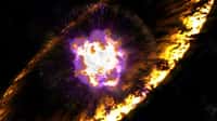 Une vue d'artiste de l'explosion d'une étoile massive donnant une supernova SN II. Elle produit des noyaux radioactifs qu'elle disperse avec d'autres éléments dans le milieu interstellaire. © Greg Stewart, SLAC