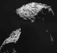 Image composite prise par la caméra de navigation de Rosetta, le 30 octobre 2014 à une distance de 26,8 km du centre du noyau de cette comète de 4 km de long. © Esa, Rosetta, NAVCAM