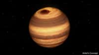 Illustration de W1906+40, une naine brune de type L aussi grande que Jupiter et présentant, à l’instar de la planète géante, une tache qui fait trois fois la taille de la Terre. © Nasa, JPL-Caltech