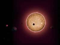 Illustration extraite de la vidéo (voir plus bas) montrant les planètes telluriques qui gravitent très près autour de l’étoile Kepler-444, distante de 117 années-lumière de la Terre. © Tiago Campante, Peter Devine