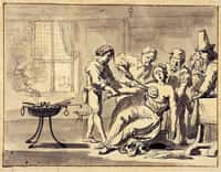 Mastectomie pratiquée sans anesthésie sur une femme au XVIIIe siècle. © Wellcome Collection