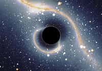 Les trous noirs stellaires peuvent signaler leur présence par des effets de lentilles gravitationnelles, comme on peut le voir sur cette simulation en image de synthèse. Cependant, des trous noirs beaucoup moins massifs, par exemple de la masse d'une petite montagne et nés au moment du Big Bang, devraient être très lumineux aujourd'hui à cause de l'effet Hawking. On les cherche. © Alain Riazuelo