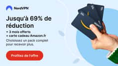 Offre Noël NordVPN : -69% de remise et carte cadeau Amazon jusqu’à 30€ offerte