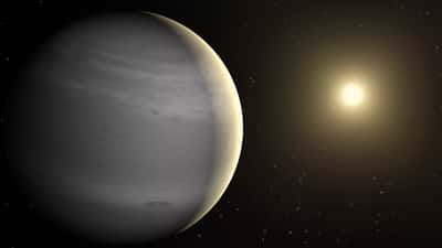 Vue d'artiste d'une exoplanète géante gazeuse en orbite autour d'une étoile semblable au Soleil. La jeune exoplanète HD 114082 b tourne autour de son étoile semblable au Soleil en 110 jours à une distance de 0,5 unité astronomique. © Nasa, JPL-Caltech