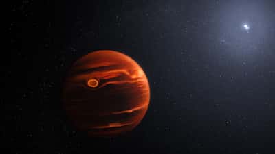 Cette illustration conceptualise les nuages ​​tourbillonnants identifiés par le télescope spatial James-Webb dans l'atmosphère de l'exoplanète VHS 1256 b. La planète est à environ 40 à 60 années-lumière et orbite autour de deux naines brunes. Ces nuages, qui sont remplis de poussières de silicate, s'élèvent, se mélangent et se déplacent constamment au cours de sa journée de 22 heures. © Nasa, Esa, ASC, J. Olmsted (STScI)