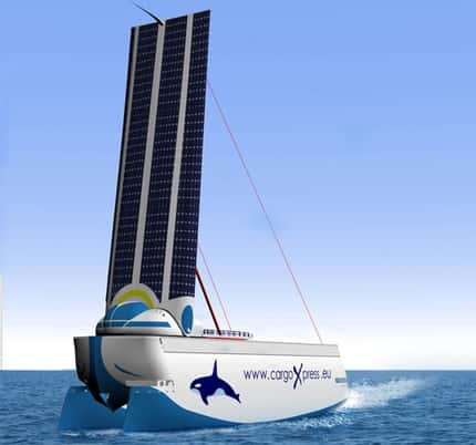 Le nouveau porte-conteneurs Cargoxpress naviguera à une vitesse de service de 10 à 12 nœuds (soit environ 18 à 22 km/h), y compris lorsque sa voile rigide sera déployée. © Cargoxpress.eu Le nouveau porte-conteneurs Cargoxpress naviguera à une vitesse de service de 10 à 12 nœuds (soit environ 18 à 22 km/h), y compris lorsque sa voile rigide sera déployée. © Cargoxpress.eu