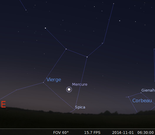 Le 01/11/2014 : plus grande élongation de Mercure à l'ouest du Soleil. © Futura-Sciences