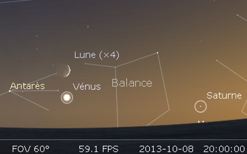 La Lune en rapprochement avec Vénus et Antarès