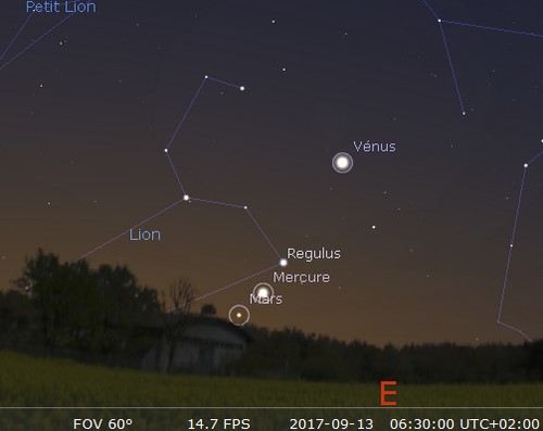 Mars, Mercure, Régulus et Vénus sont alignés dans le ciel de l'aube