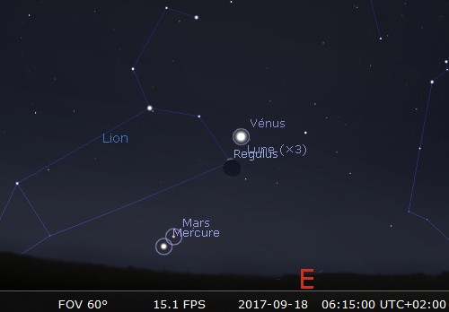 La Lune en rapprochement avec Vénus et Régulus