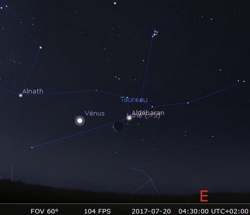 La Lune en rapprochement avec Vénus et Aldébaran