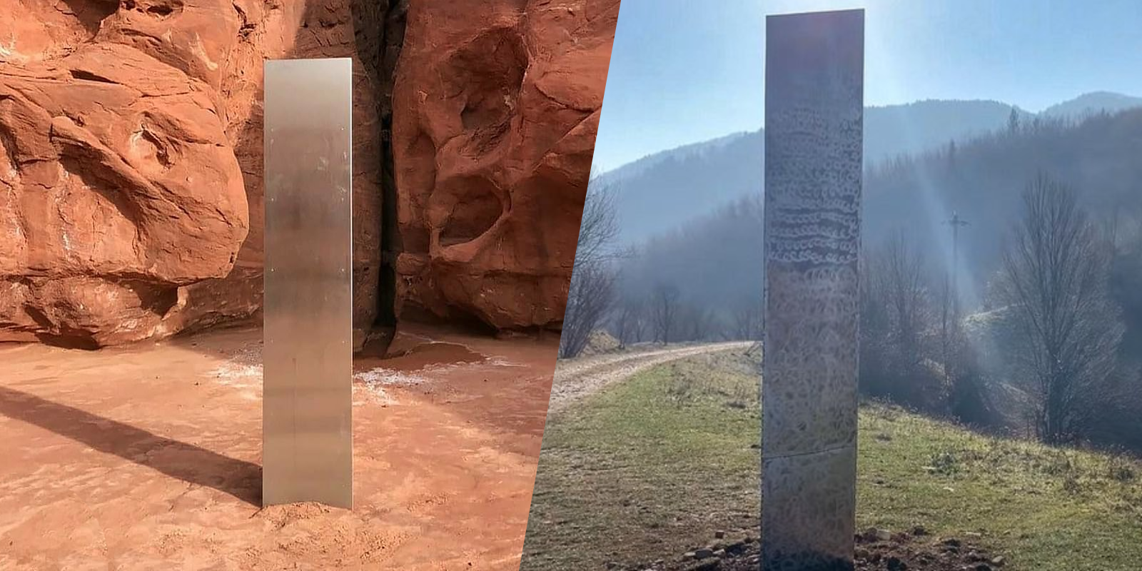 Les monolithes de l'Utah et de Roumanie. © DPS News Utah, Ziar Piatra Neamt