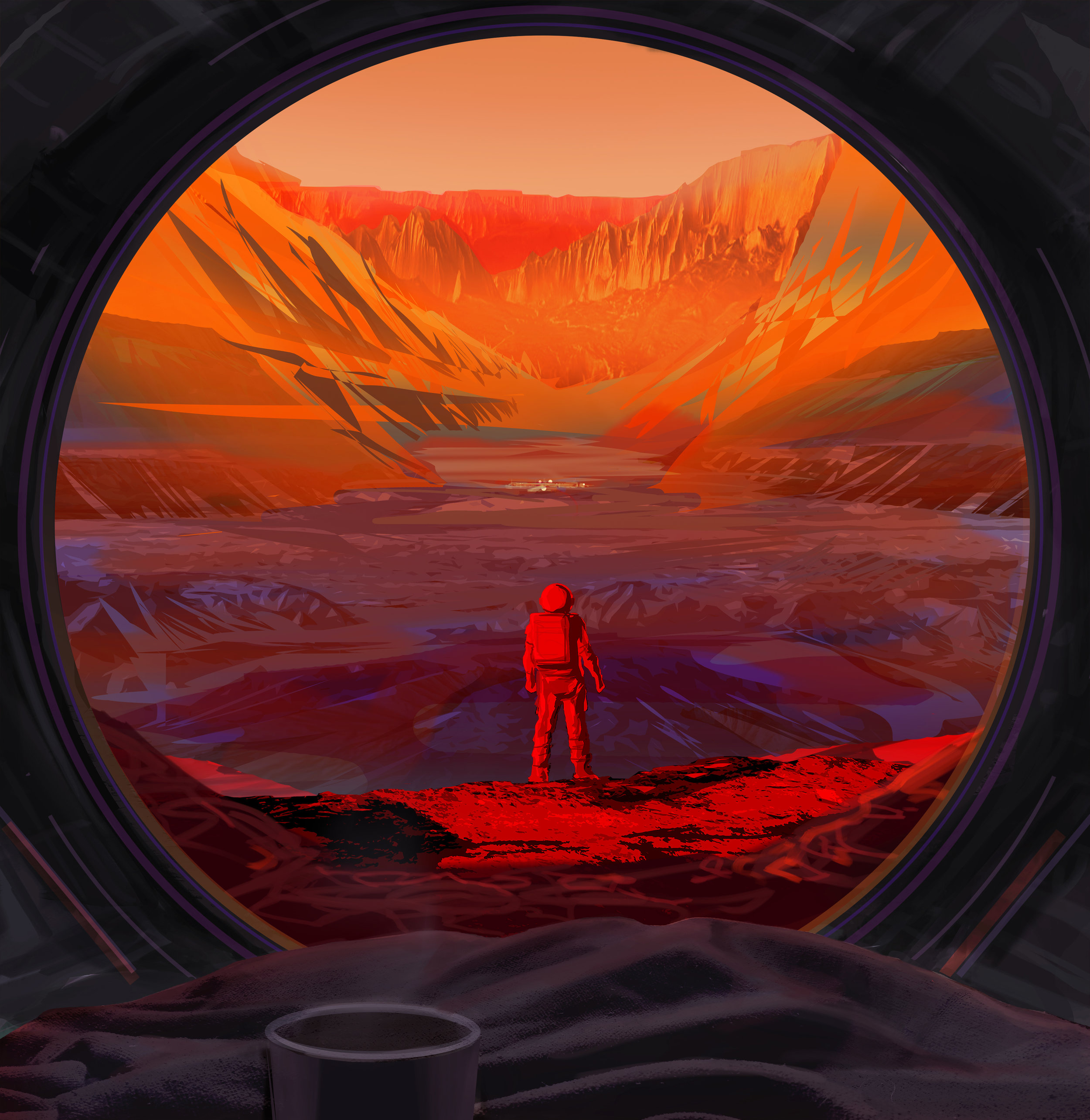 Cette illustration montre un astronaute sur Mars vu à travers la fenêtre d'un vaisseau spatial. © NASA, JPL-Caltech