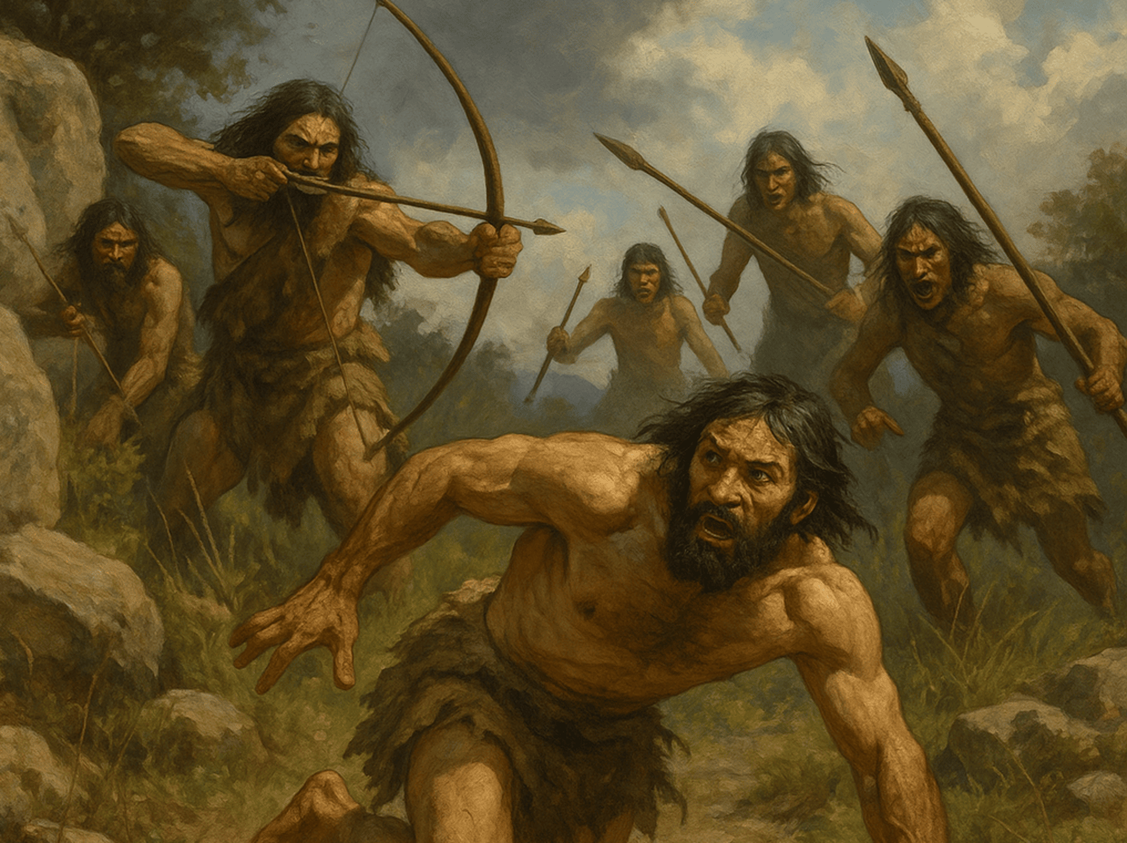 Les tableaux d’attaques et d’embuscades durant le Paléolithique ne sont pas monnaie courante. Le squelette retrouvé dans le nord de l’Italie démontre toutefois la survenue occasionnelle de ces évènements. © DS, ChatGPT