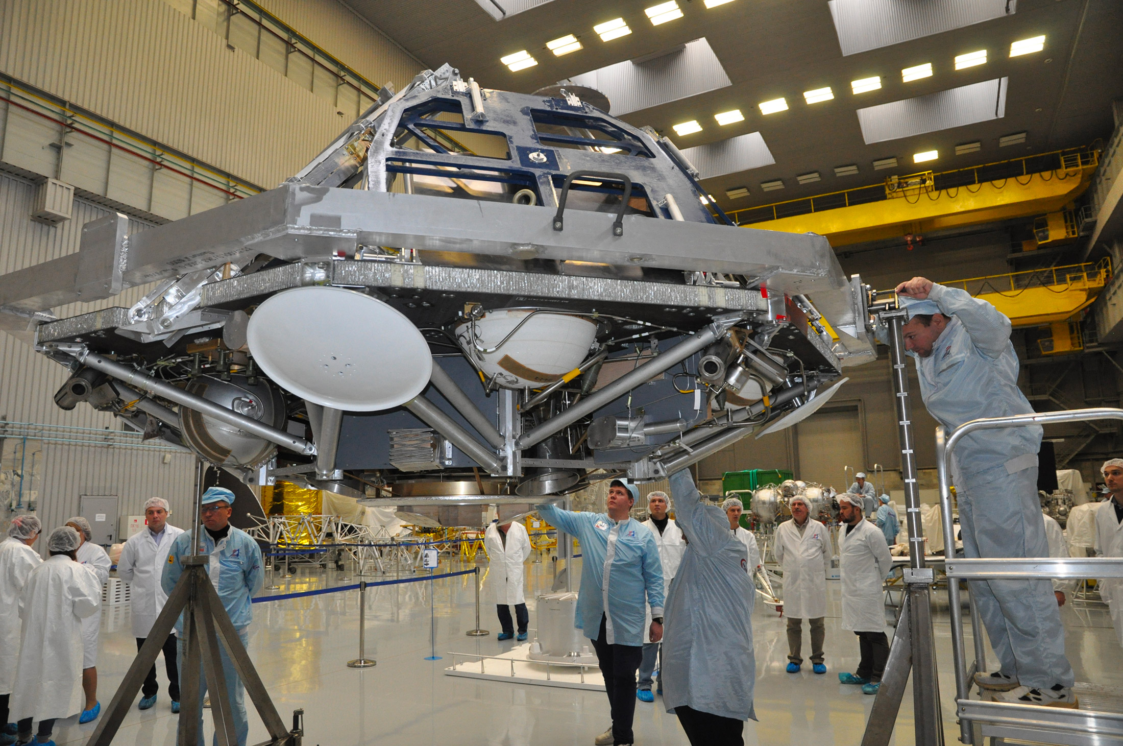 Modèle d'essai à l'échelle 1 de la plateforme d'atterrissage de la mission ExoMars 2020. © Lavochkin Association