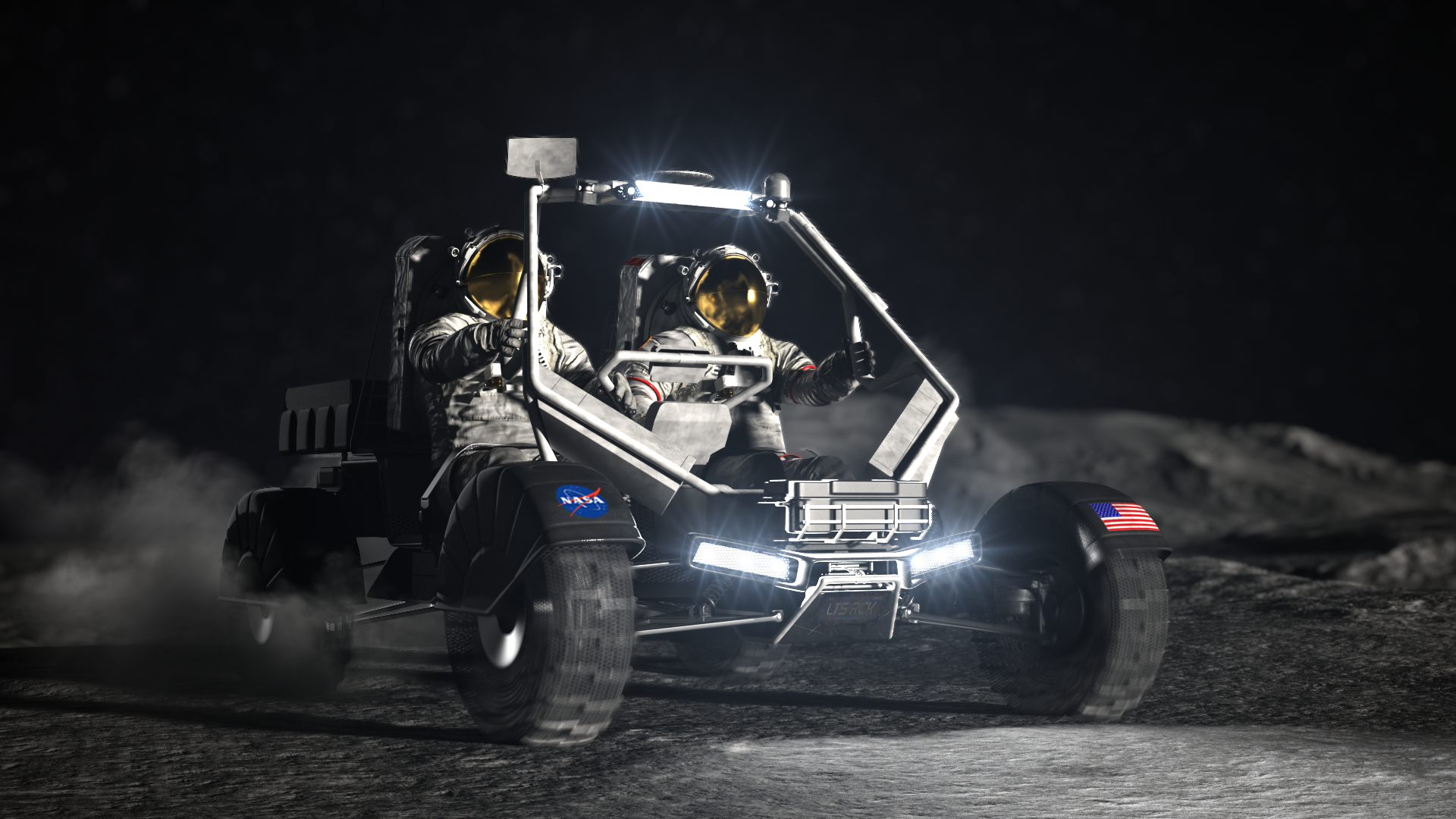 Vue d'artiste d'un rover pour astronaute de la Nasa, connu sous le nom de Lunar Terrain Vehicle. © Nasa