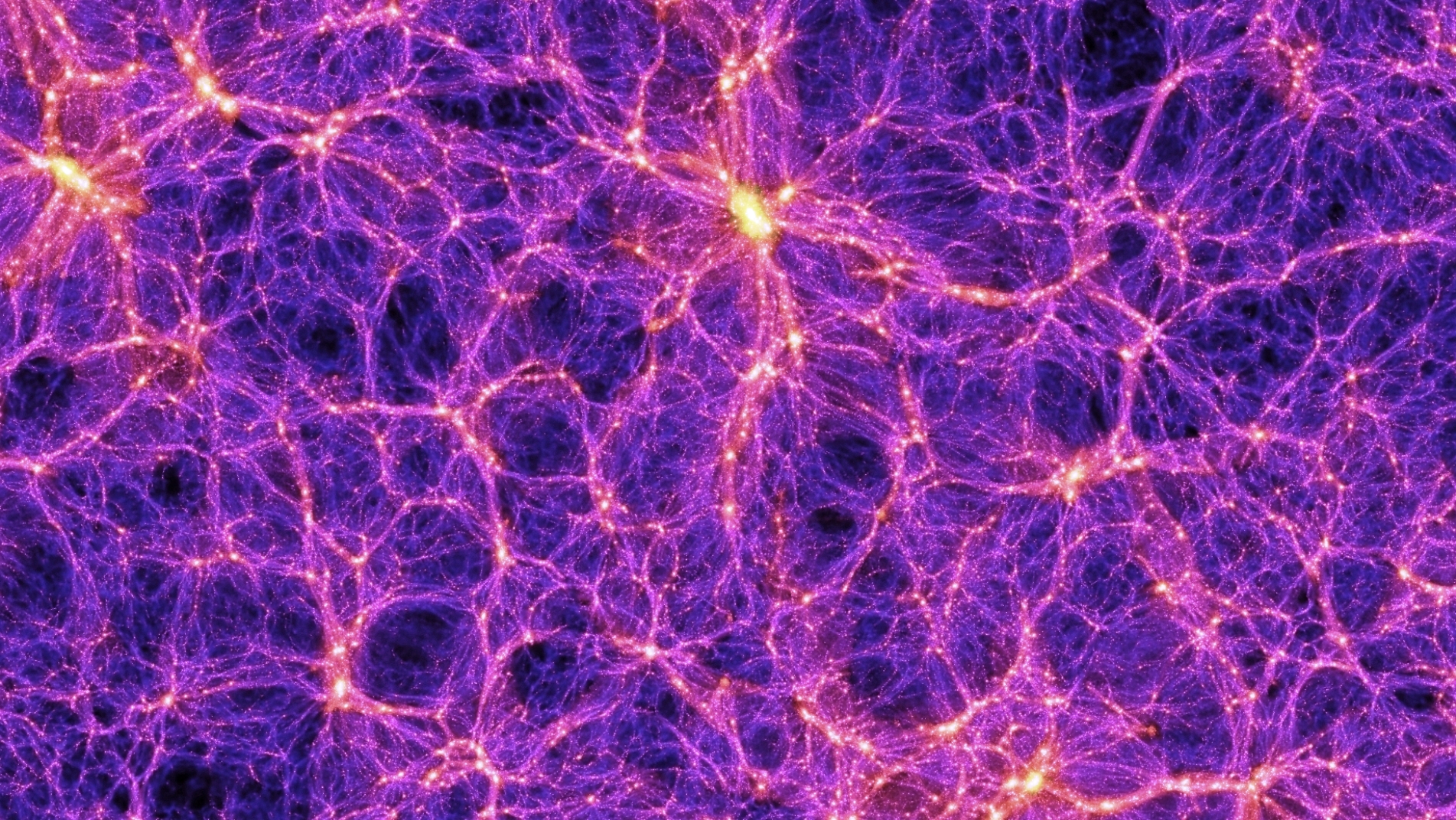 Les simulations numériques de la formation des grandes structures de l’Univers permettraient de comprendre comment la matière noire pourrait avoir donné les premiers trous noirs supermassifs. Ici, une image extraite d'une de ces simulations réalisées avec des superordinateurs dans le cadre du Millennium Simulation Project – dont l'objectif est d'en savoir plus sur la manière dont les galaxies et les amas de galaxies se forment et se rassemblent pour créer, à grande échelle, des structures en forme de filaments. L'image est suffisamment précise pour comprendre bien des aspects de l'univers observable en utilisant la théorie de Newton de la gravitation. © Max Planck Institute for Astrophysics, Springel et al.