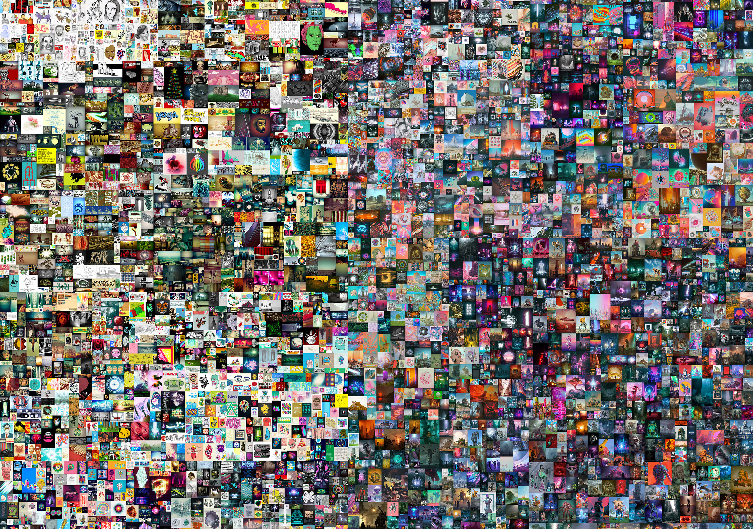 Everydays : the First 5.000 Days, le titre d'un collage de 5.000 images numériques&nbsp;s'est vendu&nbsp;aux enchères chez Christie's pour la somme&nbsp;astronomique de 69,3 millions de dollars.&nbsp;© Mike Winkelmann, alias Beeple