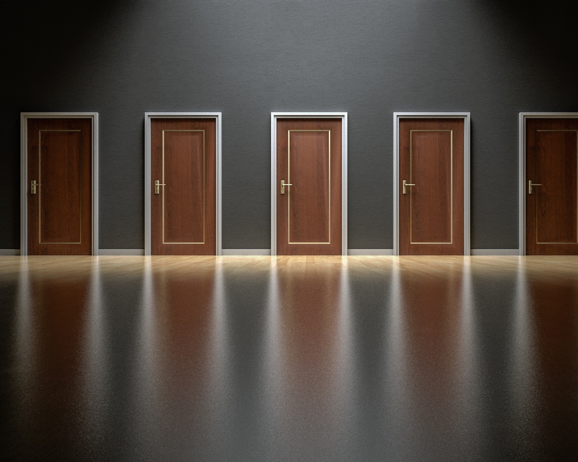 Closed Brown Wooden Doors Inside Poor Lighted Room. © Pixabay 