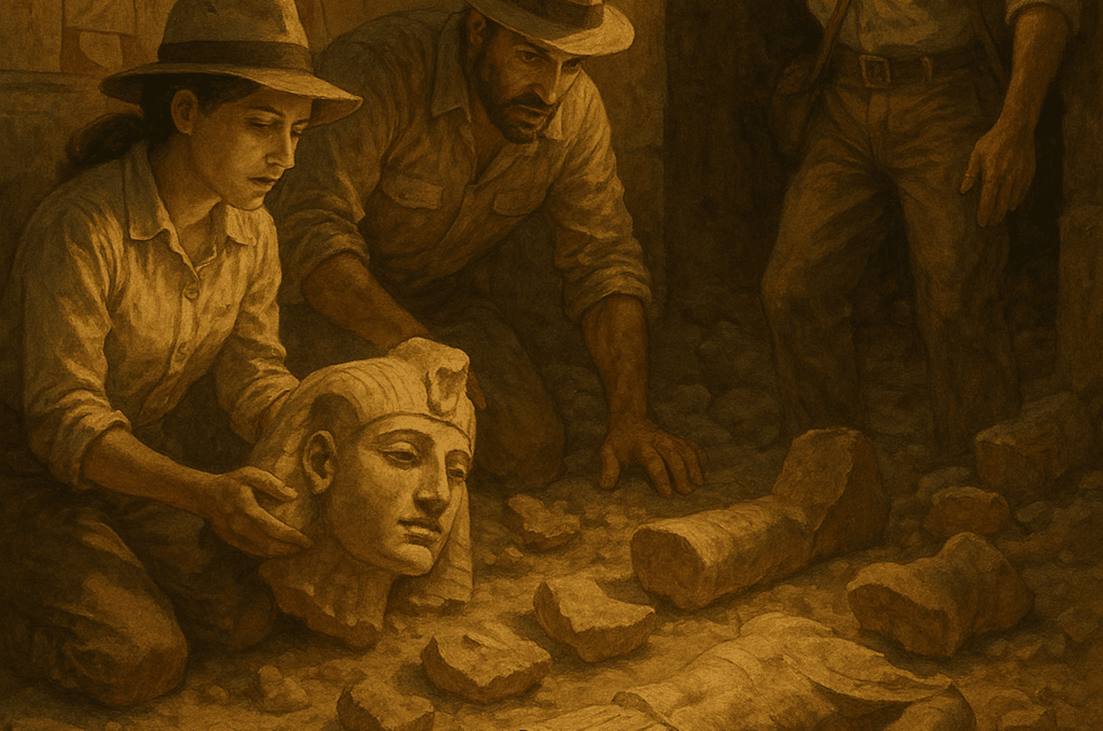 Comment expliquer la présence de statues de pharaons brisées dans des temples égyptiens antiques. Une récente étude pense avoir trouvé la solution à ce mystère qui perdure depuis 100 ans... © ChatGPT