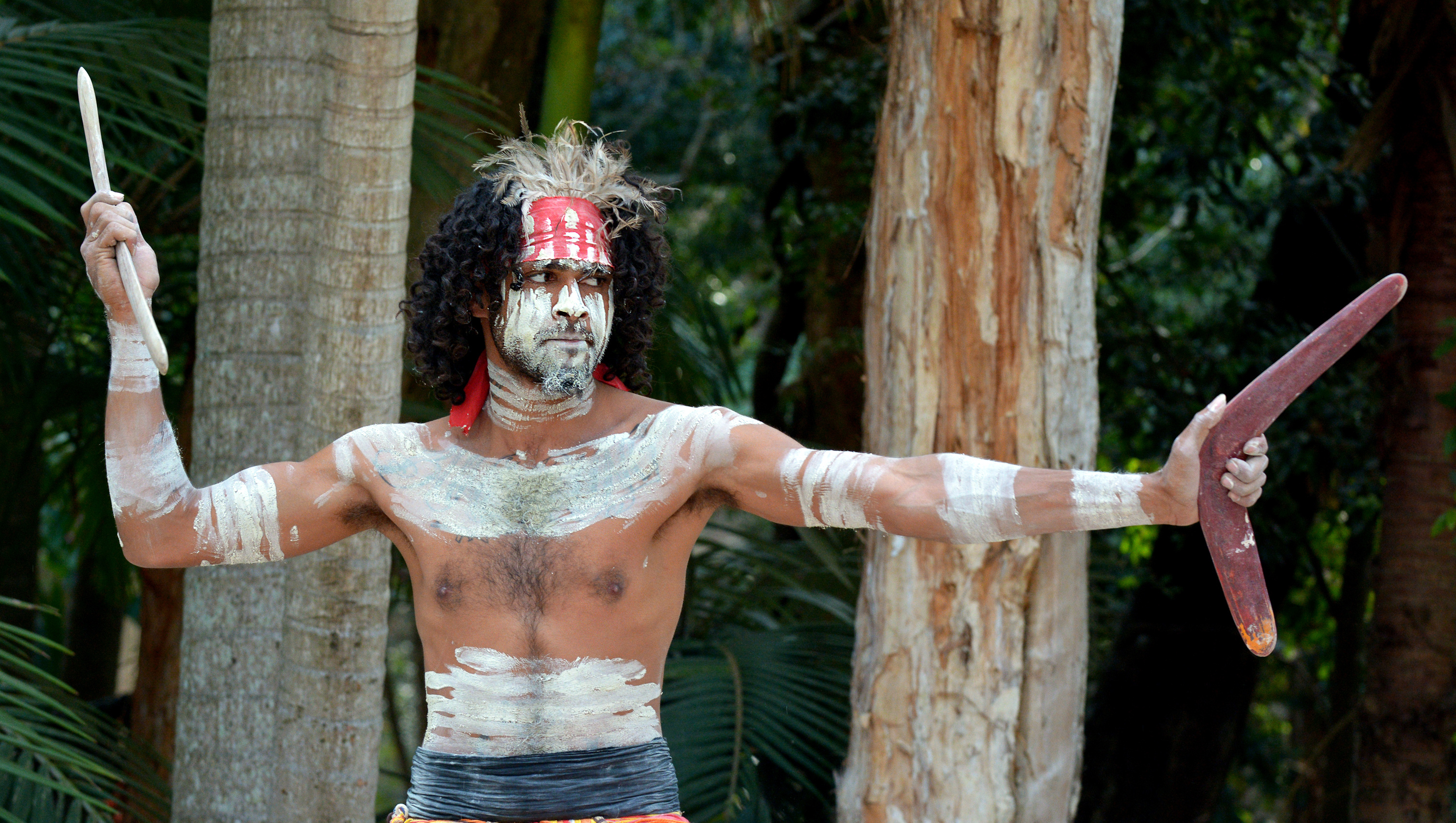 Les aborigènes australiens (ici un guerrier Yugambeh) pratiquent encore le lancer de boomerang. © Rafael Ben-Ari, Adobe Stock