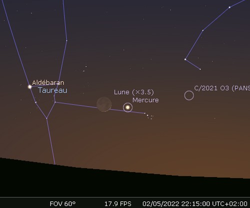 La Lune en rapprochement avec Mercure et les Pléiades
