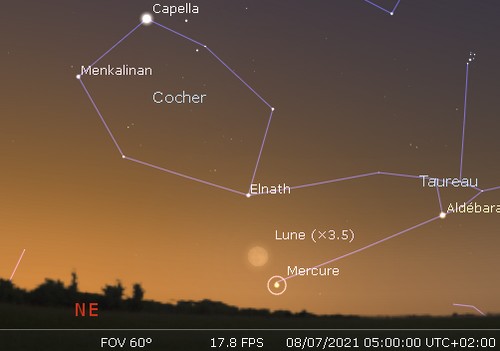 La Lune en rapprochement avec Mercure et Elnath