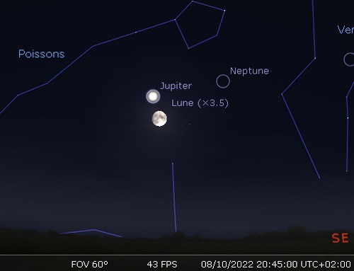 La Lune en rapprochement avec Jupiter