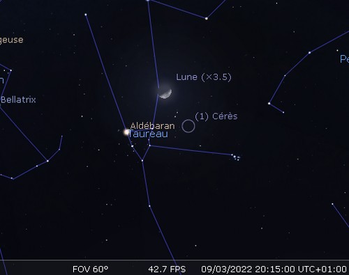 La Lune en rapprochement avec Aldébaran et Cérès
