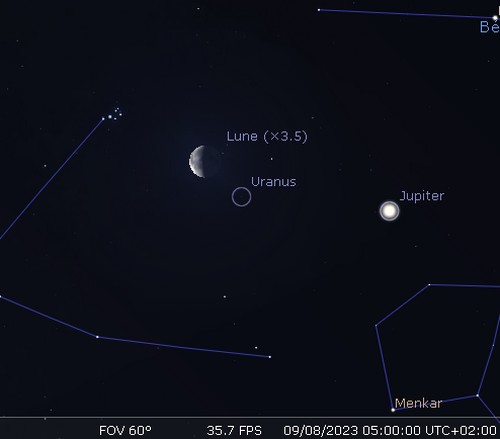 La Lune en rapprochement avec les Pléiades et Uranus