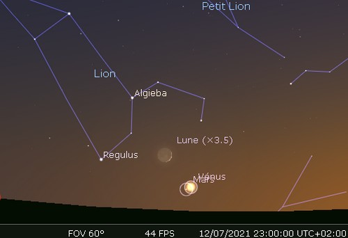 La Lune en rapprochement avec Vénus, Mars et Régulus
