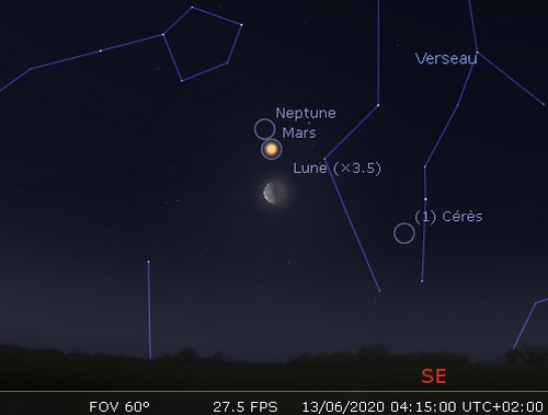 La Lune en rapprochement avec Mars et Neptune