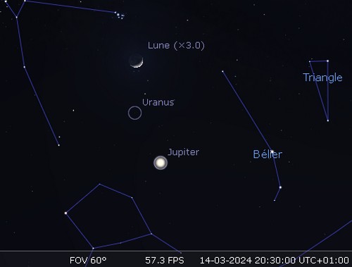 La Lune en rapprochement avec Uranus et les Pléiades