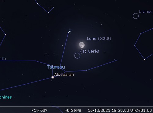 La Lune en rapprochement avec les Pléiades et Cérès