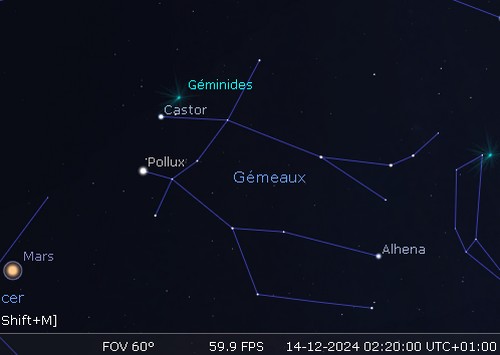 Maximum de l'essaim météoritique des Géminides