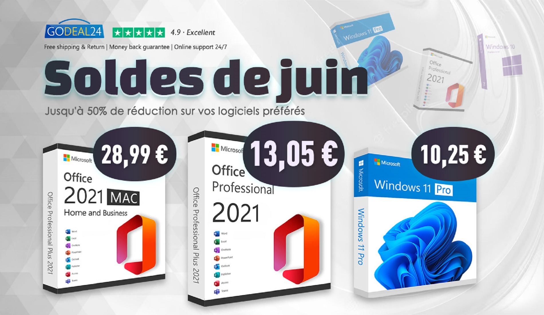 Vente flash : profitez d’Office 2021 à 13,05€ et de Windows 11 Pro à 10,25€ chez Godeal24