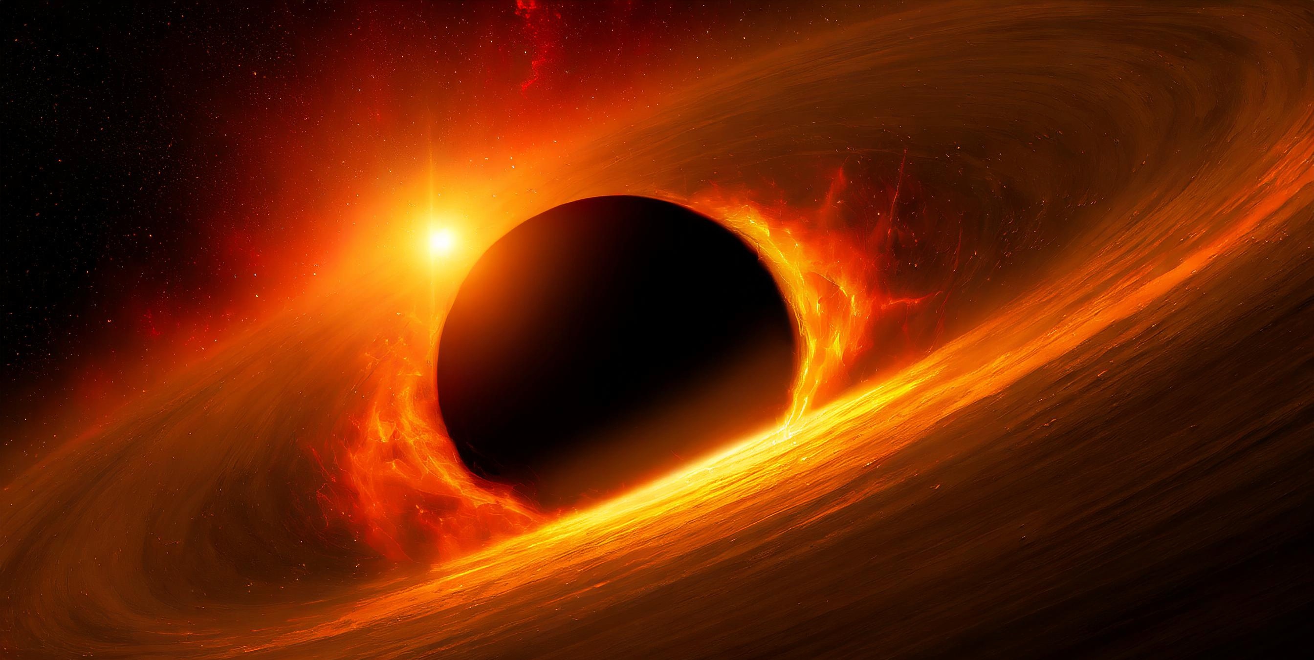 Grâce à la sensibilité du télescope spatial James-Webb, une équipe internationale de chercheurs a découvert le plus ancien trou noir supermassif jamais observé. Son existence en des temps aussi reculés remet en question ce que les astronomes envisagent de la manière dont ce type d’objet se forme et évolue. Illustration générée à l'aide d'une IA. © XD pour Futura avec Adobe Firefly